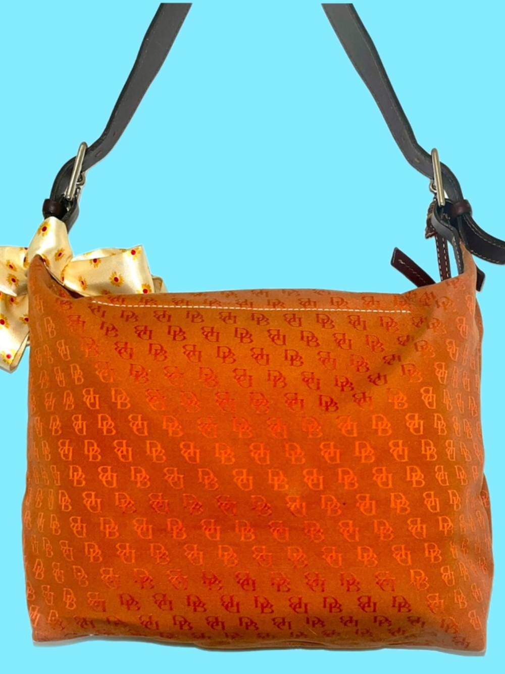 LOW START Vintage Dooney and Bourke Orange Jacquard & Leather w/ Blue Duck - Picture 2 of 6